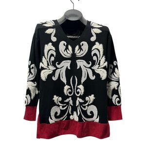 Chico’s Cream, Red, Black Floral V-Neck Sweater Tunic Size XS